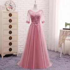 A-line Half Sleeves Lace Evening Dresses Prom Party Dress Long Formal Dress