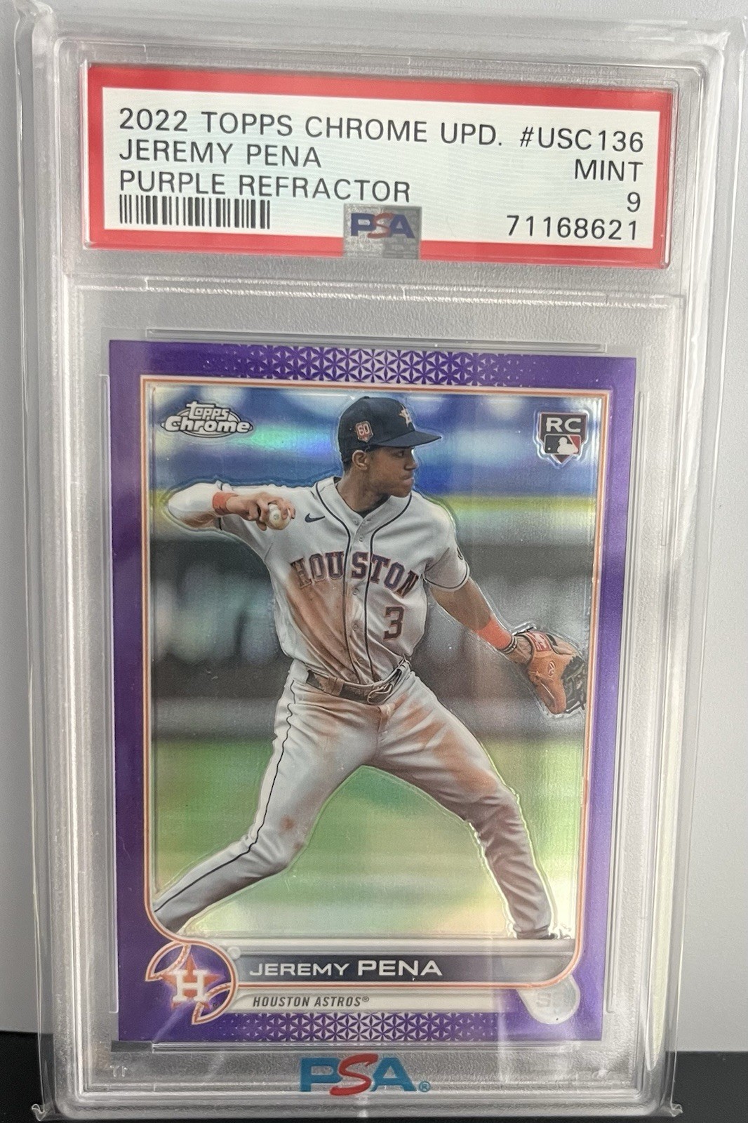 2022 Topps Chrome Update Astros Jeremy Pena Rookie PSA 9 Purple Refractor USC136