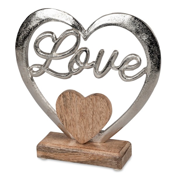 Dekoobjekt Herz Love H. 22Cm Silber Braun Aus Alu + Mango-Holz Formano Wa-image