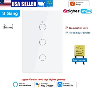 Tuya WiFi Interrupteur mural intelligent 3 Panneau de verre de commutateur de lumière de gang pour Alexa Google USA