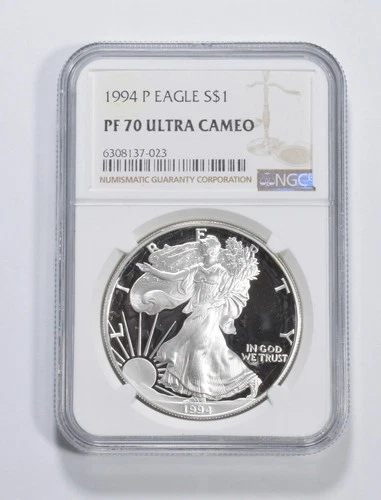 1994-P American Silver Eagle 1 Oz PF70 UCAM NGC Brown Label *3401