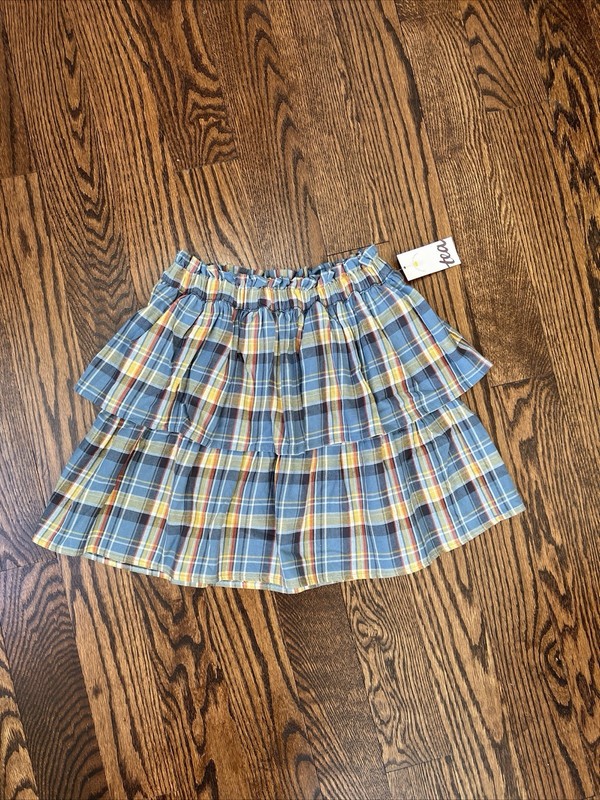 Tea Collection Size 12 Plaid Blue Ruffle Skirt