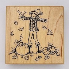 PSX Designs Scarecrow Rubber Stamp G-3315 Pumpkin Patch Fall Harvest Leaves Mtd