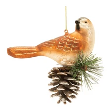Melrose Glittered Glass Bird and Piencone Ornament (Set of 6)