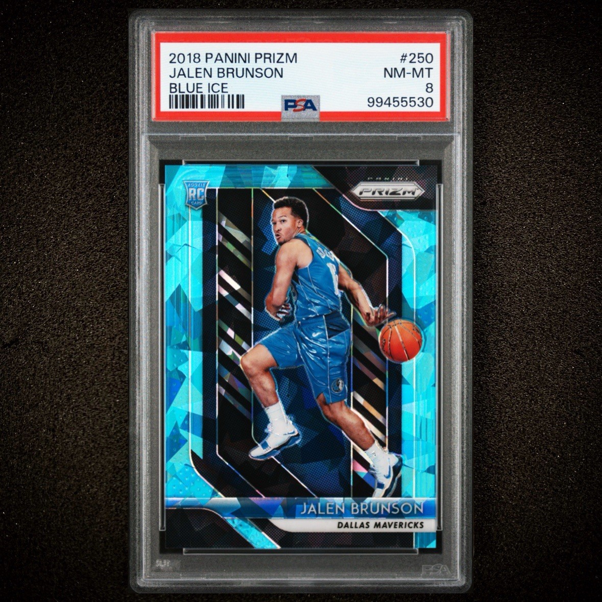 Jalen Brunson 2018-19 Panini Prizm Blue Ice /99 RC Rookie #250 PSA 8