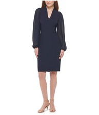 Vince Camuto Womens Crepe Chiffon Balloon Bodycon Dress, navy, 6