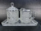 Vtg Federal Glass Windsor Button & Cane Creamer Sugar wLid and Tray