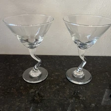 Lot 2 Martini Glasses Z-stem Libbey Glassware Cocktail Crooked Stem EUC       L3