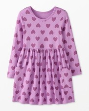 Hanna Andersson Long Sleeve Dress with Pockets, Purple Hearts, Size 110 / US 5