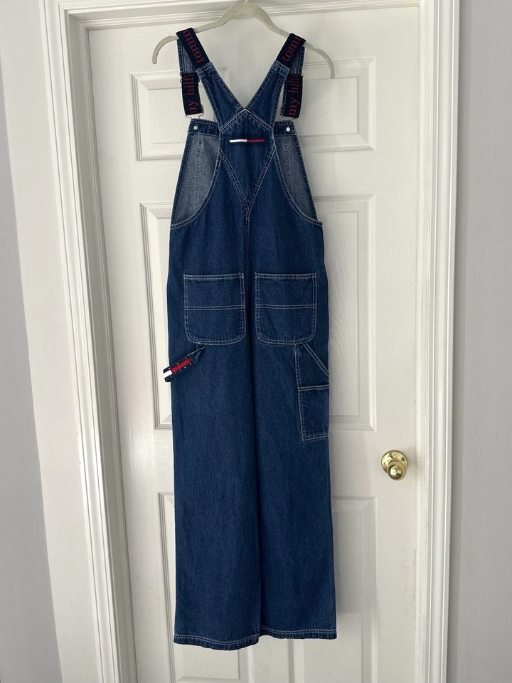 Macacão vintage anos 90 Tommy Hilfiger XS logotipo alça jeans masculino carpinteiro ano 2000  - Imagem 2 de 4