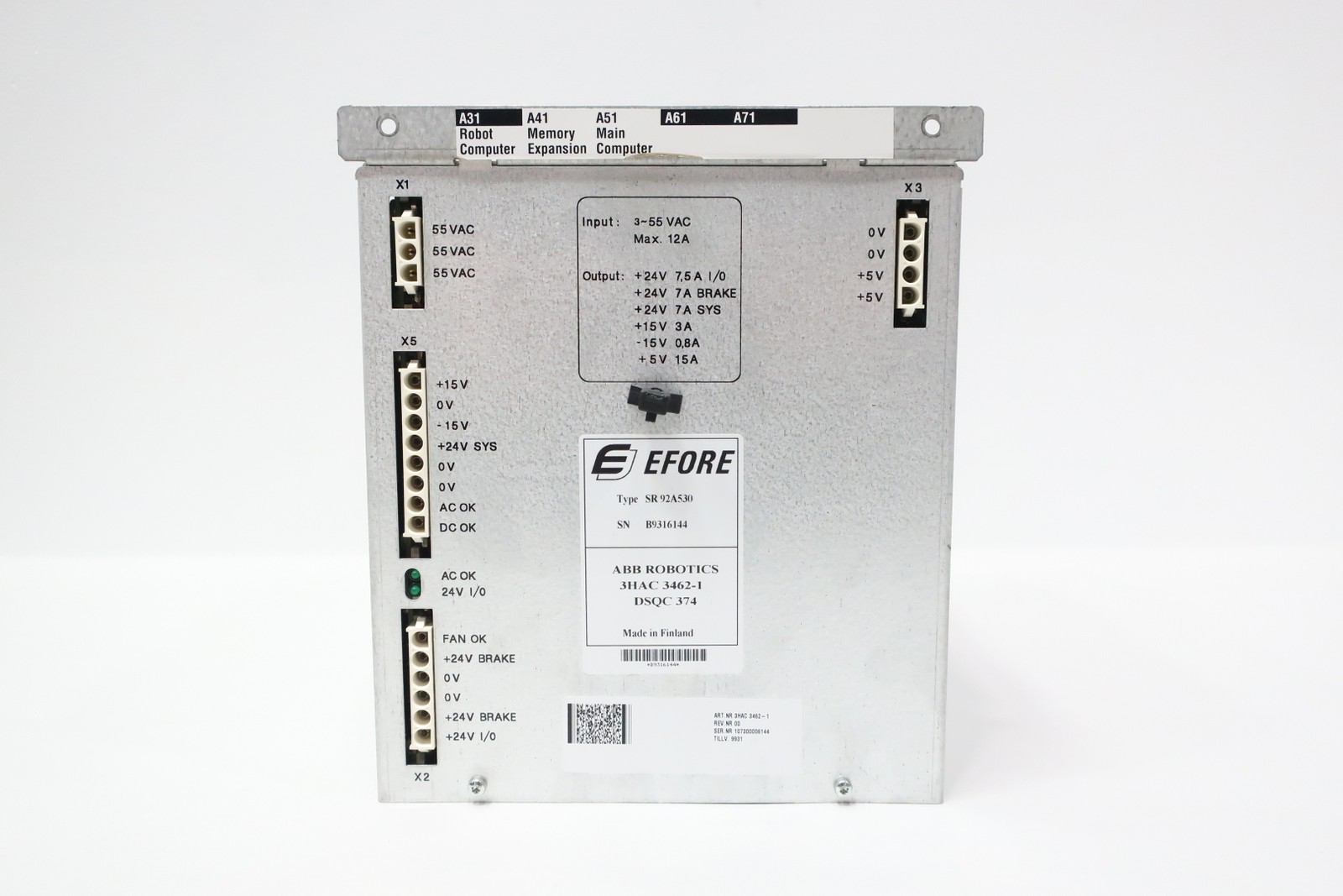 Abb Robotics 3HAC 3462-1 SR92A530 Power Supply 15a Amp 24v-dc 3-55v-ac