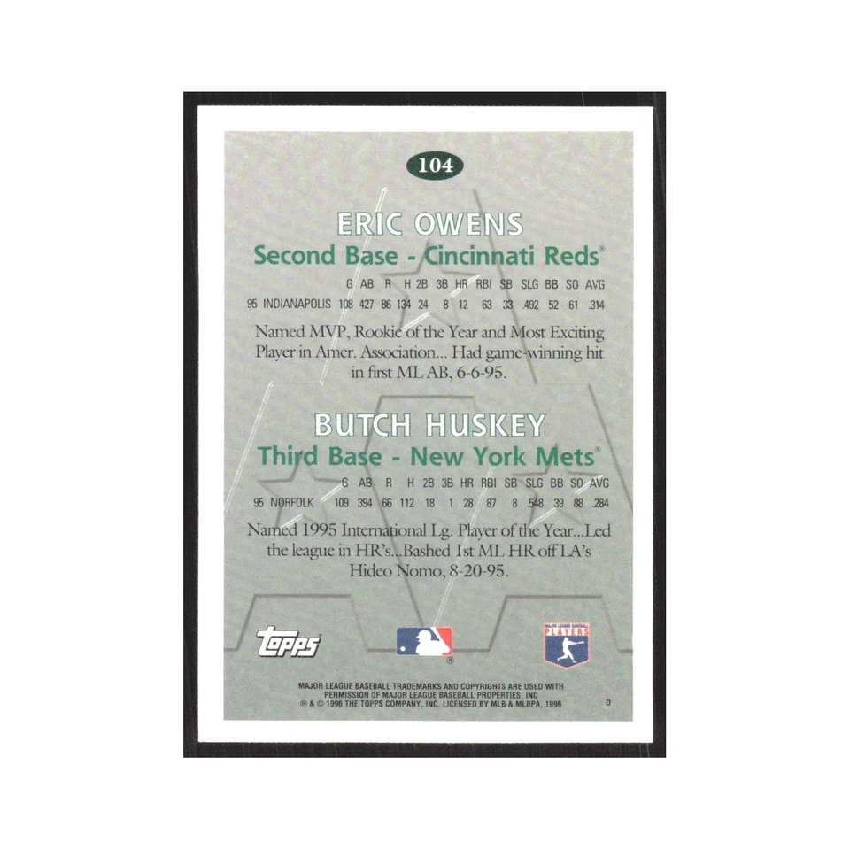 1996 Topps Eric Owens/Butch Huskey #104 - Image 2 of 3