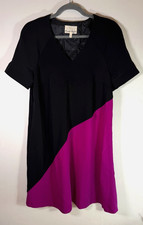 Phase Eight Black & Purple Colour Block Shift Dress UK 10 Jodina Short Sleeve