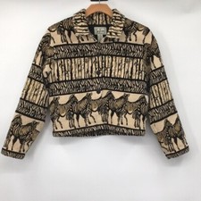 Tantrums Rare Jacket Womens M Vintage Brown Zebra Print Button Front Woven