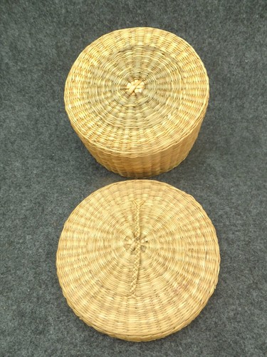 Vinage Sweetgrass Basket Small Round Hand Woven With Cap Lid 5.5" - Picture 8 of 9