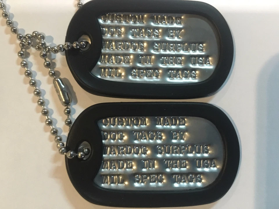MILITARY CUSTOM ID DOG TAGS WITH CHAIN & SILENCERS OFFICIAL GI ARMY USMC SPEC  - Image 3 of 4