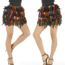 Women Feather Mini Skirt Elastic Waist Multicolor Short Costume Dance Party Wear