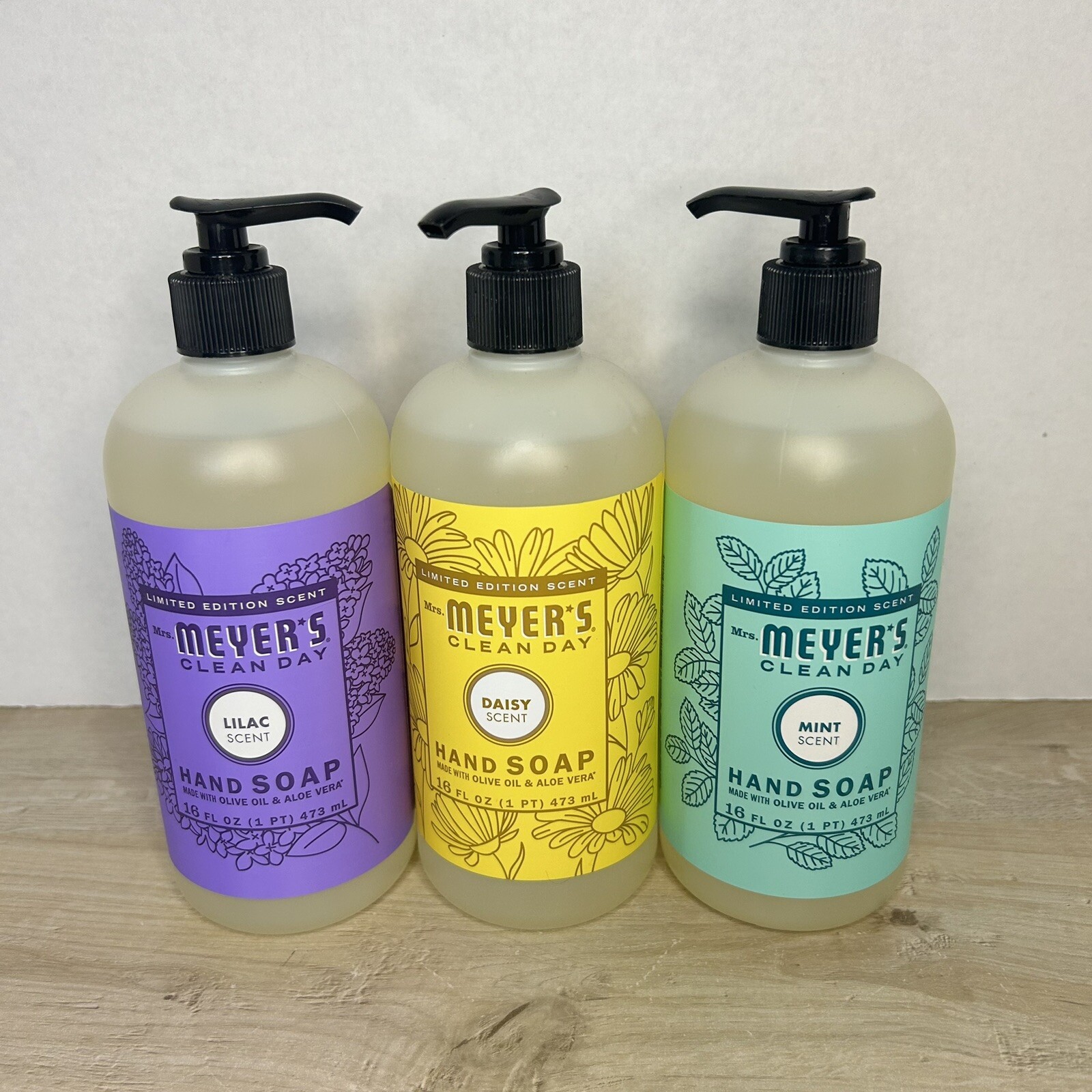 Mrs Meyer’s Clean Day Hand Soap Set Of 3 Daisy Lilac Mint 16 fl oz Limited