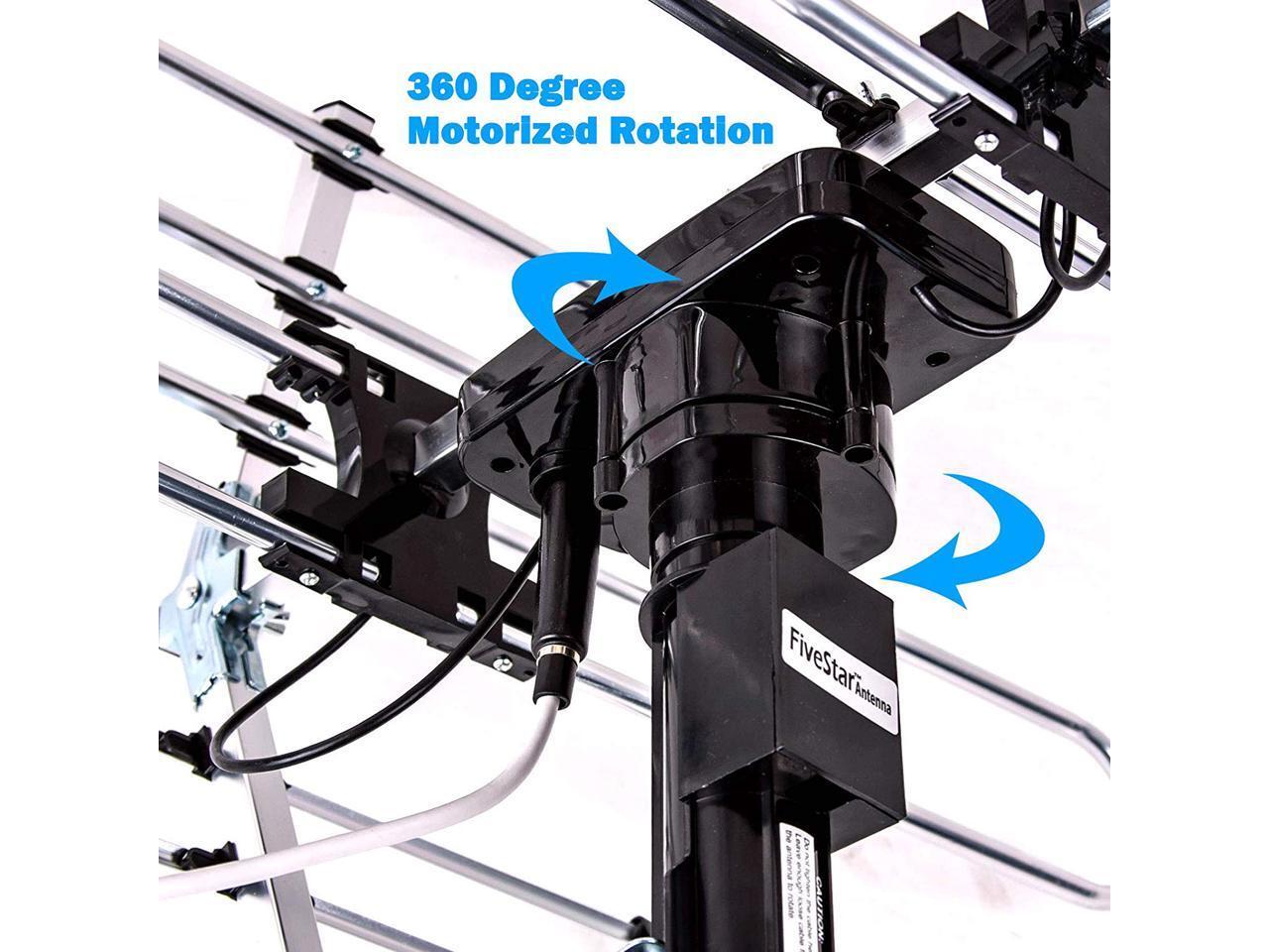Outdoor TV Antenna 4K 360 Degree Rotation with Kit + Remote Control for 5TVS
