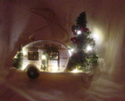 HAPPY HOLIDAYS WOODEN RETRO CAMPING TRAILER DECORATED w TREES & LIGHTS — photo 6