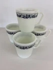 Vintage Set of 4 Pyrex Milk Glass Old Town Blue Onion 1410 Coffee Cups D Handle