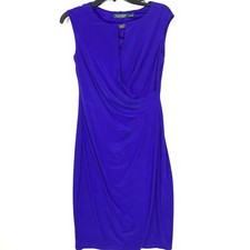 Lauren Ralph Lauren Dress Women 8 Blue Sheath Sleeveless Logo RLL Ruched Side