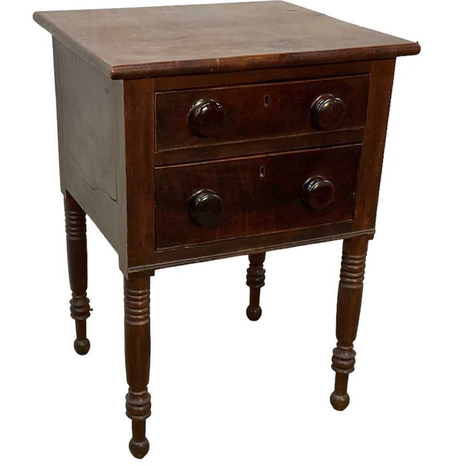 Mesa de trabajo antigua pa nogal 2 cajones mesita de noche país primitivo Foto 2 de 4