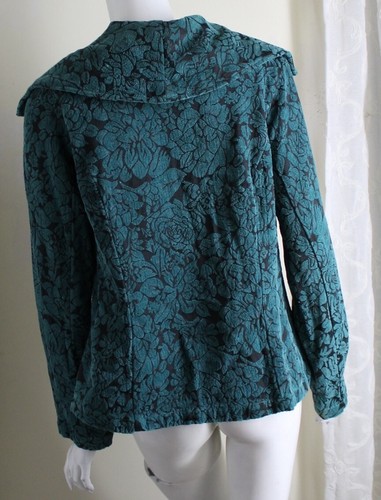 Cut Loose Sz S JADE TEAL Gorgeous Chenille Tapestry Floral Art Jacket Lovely - Picture 4 of 9