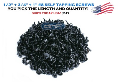 #8 Black Wafer Head TekPointed Metal Screws 1/2'' 3/4'' 1'' Phillips Truss Head USA