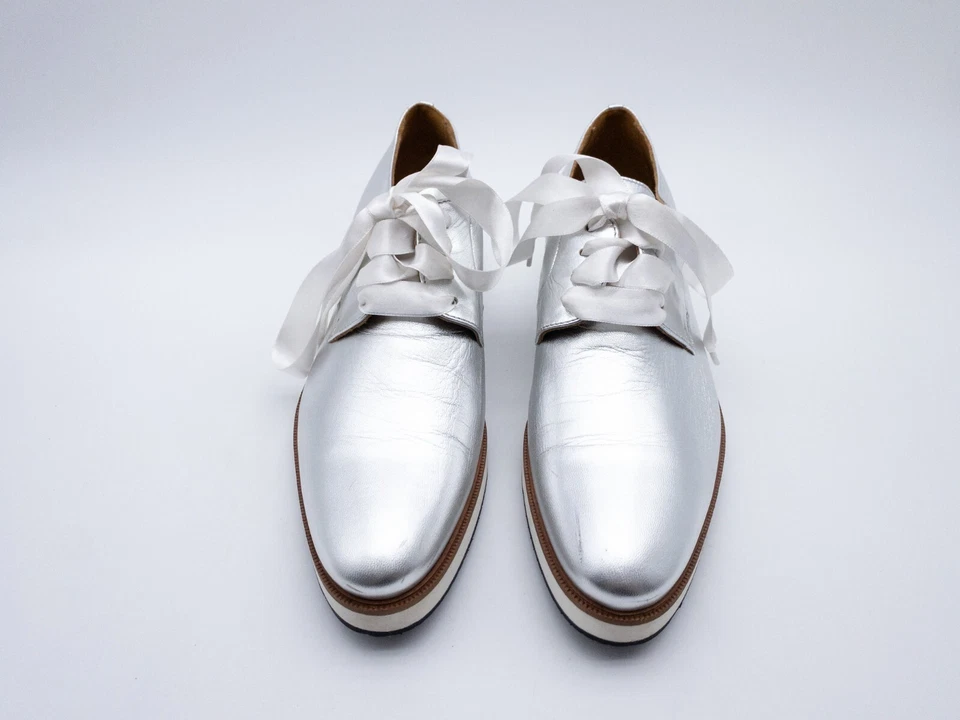 Gino rossi Mujer Zapatos de Cordones Zapato Bajo Elegante Plata Talla 39 Eu Tipo - Imagen 3 de 4