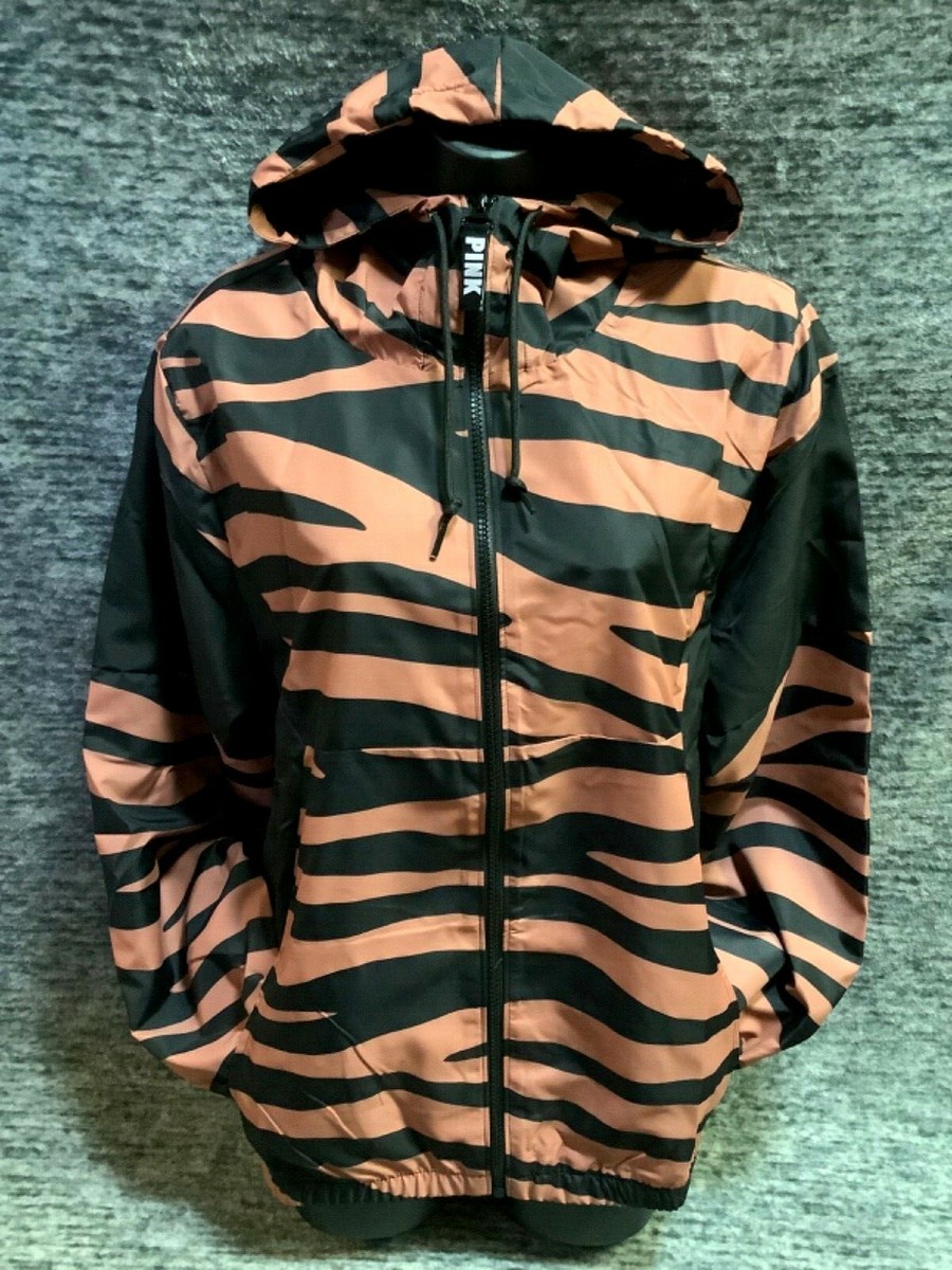 Victoria's Secret Pink Full Zip Hoodie Jacket Black Brandied Peach
