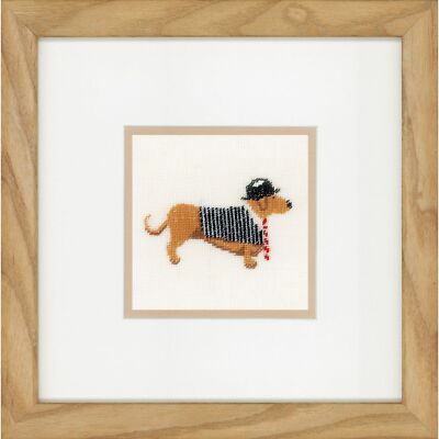   LANARTE 0148260  Dog in bowler  Counted Cross stitch kit  30 count Linnen  