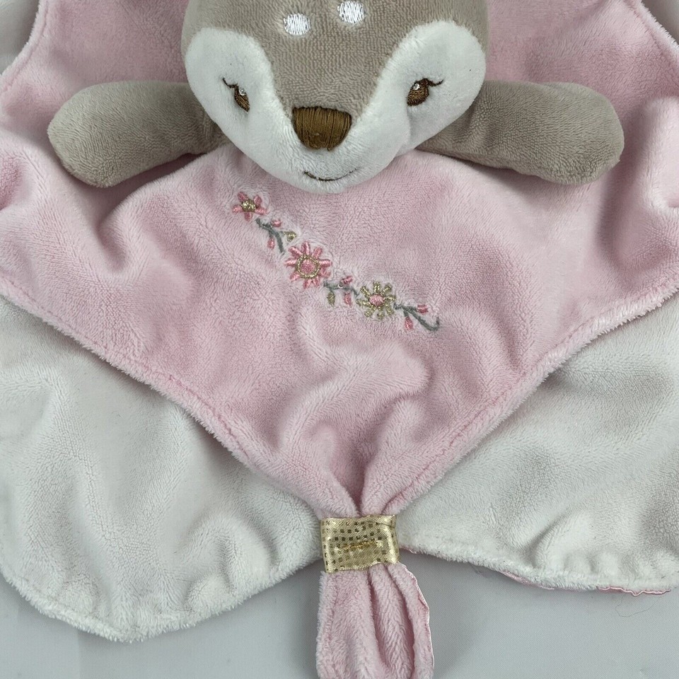 Mary Meyer Pink White Deer 12" Lovey Baby Security Blanket Satin Gold
