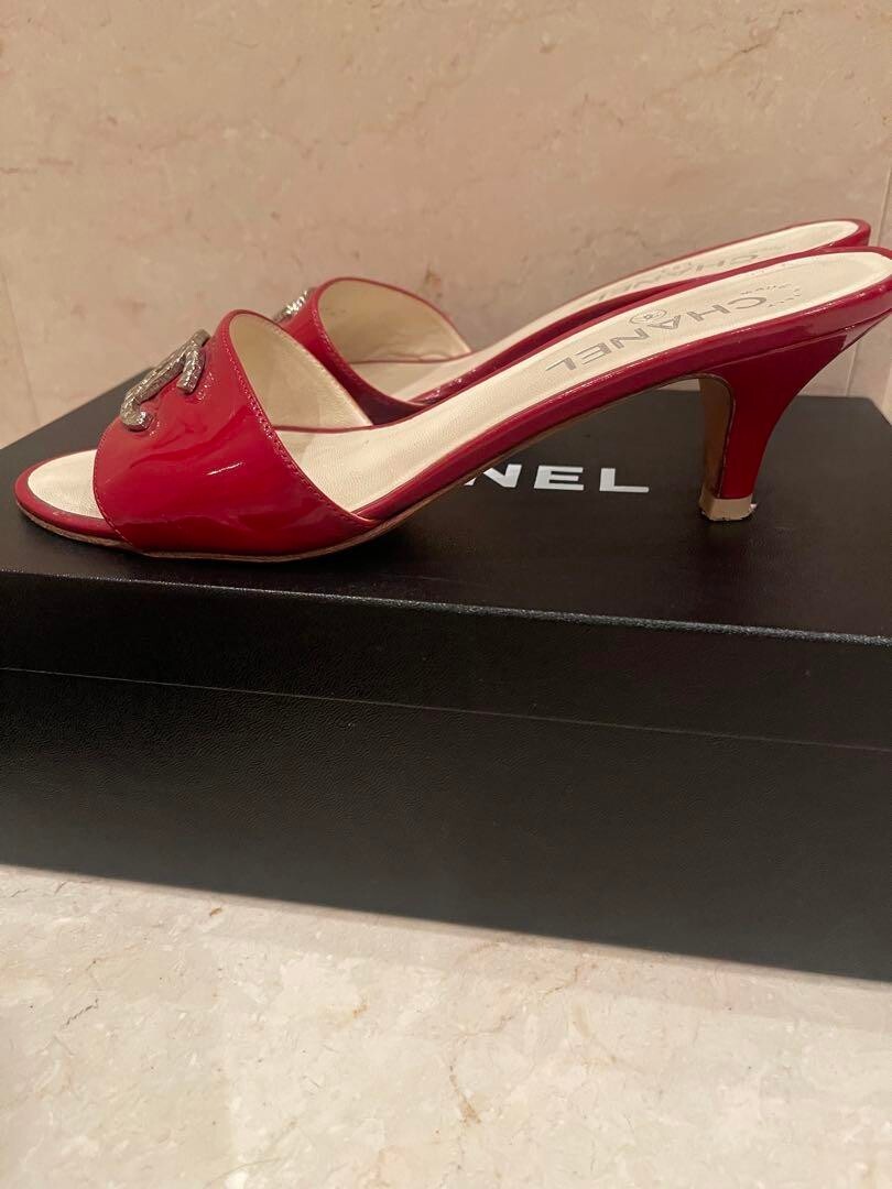 CHANEL Pumps Sandals Mules Coco Mark Patent Leather size US