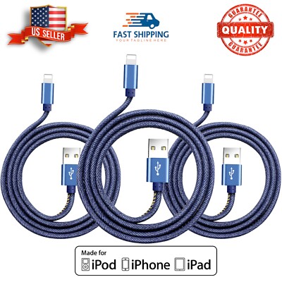 3-Pack 6Ft Fast Charger Cable For iPhone14 13 12 11 XR X/ProMax Denim Weave Cord