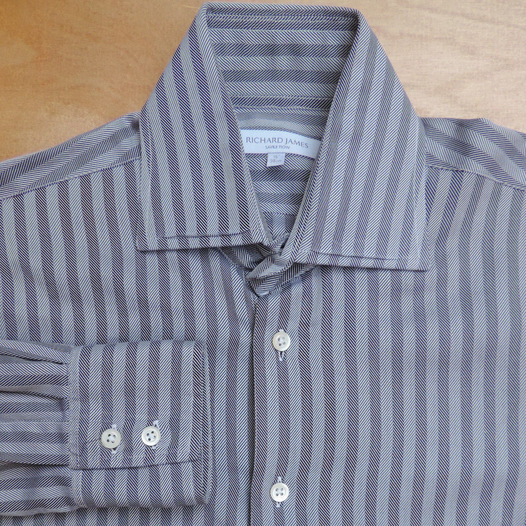 FILA Camicia RICHARD JAMES Savile Row bianca e nera tessuto spina di pesce cotone spalmata 15