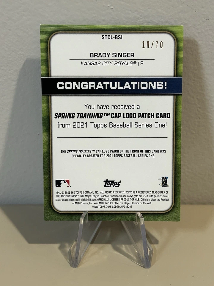2021 Topps Series 1 Spring Training Patch Brady Singer /70 Kansas City Royals - Image 2 of 2