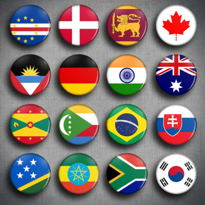WELTFLAGGEN PIN ABZEICHEN 1 Zoll / 25 mm - Pins Buttons Länder Nationen