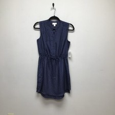 Maison Jules Womens Shift Dress Blue Polka Dot Notch Neck Sleeveless Tie S New