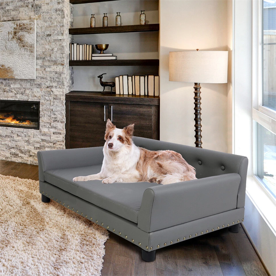 Waterproof Raised Dog Lounge Bed Microfiber Leather Upholstered Pet Snuggle Sofa - Image 3 of 4