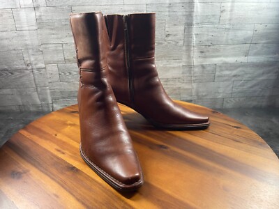 Pikolinos Boots Women 7.5M Shoes Brown Leather Comfort Heel Mid Calf Bootie