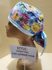 Floral Multi Women's Ponytail Surgical Scrub Hat/Cap Handmade