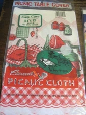 NOS VTG Carnation PLASTICS Picnic TABLECLOTH Plastic RETRO BBQ Design 54" x 72"