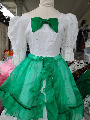 Square Dance Outfit Skirt Blouse Green White  Eyelet With Accessory