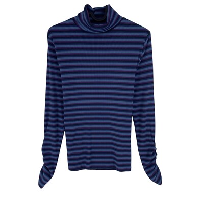 Levi's Damen Marineblau Gestreifter Raffung Rollkragen Langarm T