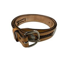 Vintage Brown Leather Breaded Black Silver Plated Medallions Western Style Belt