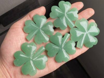 TOP!!! 2'' Natural Aventurine Carved Clover Quartz Crystal pendant gem gift 1pc