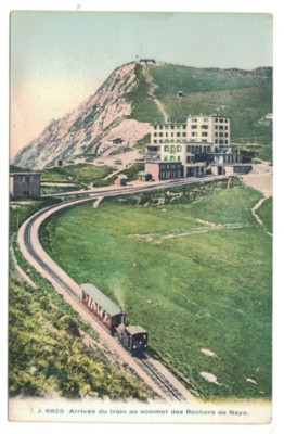 Vintage Postcard Train Rochers de Naye Swiss Alps Switzerland Tinted RPPC Photo