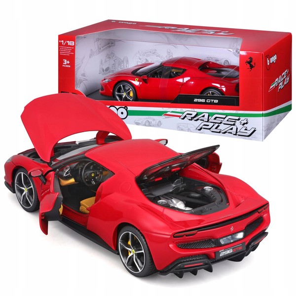 Ferrari 296 GTB 1:18 Bburago 18-16018 Czerwony WŁOski SamochÓD Bburago-image