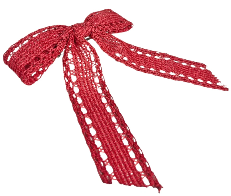 J.Crew 工厂孔眼花边头发蝴蝶结发夹亮 Cerise 红色 均码 全新 — 第 4/4 张图片